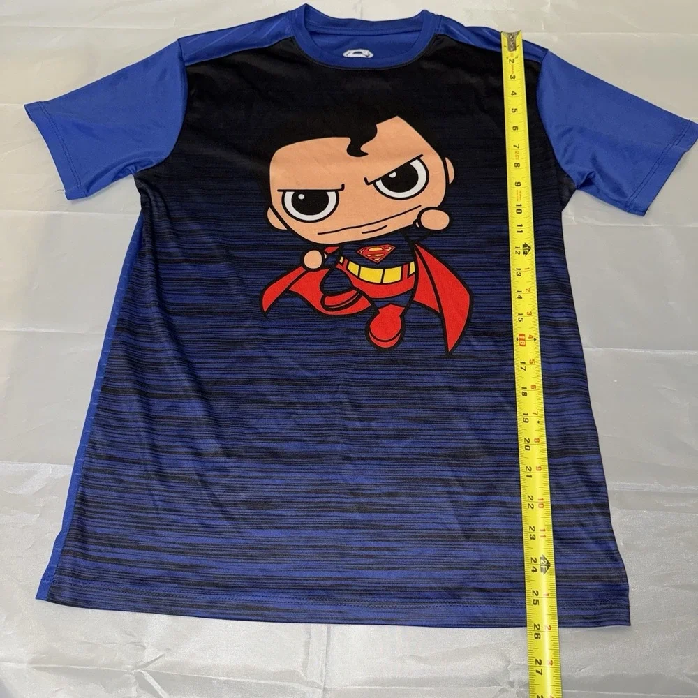 Superman Graphic Tee S Polyester‎ Superhero Chibi Activewear Blue Black Shirt